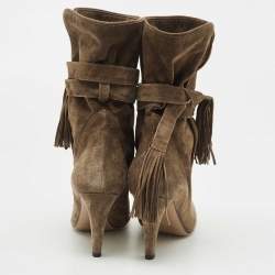 Chloe Brown Suede Tassel Tie Ankle Booties Size 38