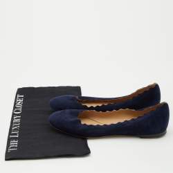 Pre Owned Chloé Navy Blue Scalloped Suede Lauren Ballet Flats Size 38.5
