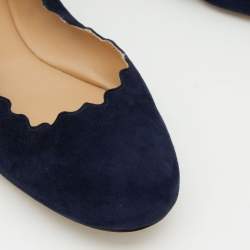 Pre Owned Chloé Navy Blue Scalloped Suede Lauren Ballet Flats Size 38.5