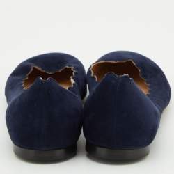 Pre Owned Chloé Navy Blue Scalloped Suede Lauren Ballet Flats Size 38.5