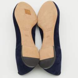 Pre Owned Chloé Navy Blue Scalloped Suede Lauren Ballet Flats Size 38.5