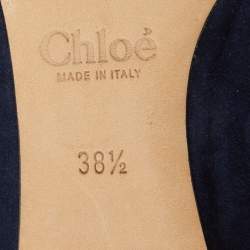 Pre Owned Chloé Navy Blue Scalloped Suede Lauren Ballet Flats Size 38.5