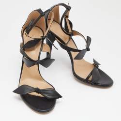 Chloé Black Leather Triple Bow Mike Ankle Strap Sandals Size 38.5