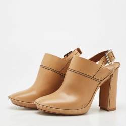 Pre Owned Chloe Tan Leather Slingback Pumps Size 39