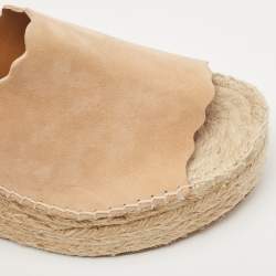 Pre Owned Chloe Beige Suede Scalloped Trim Lauren Ankle Wrap Flatform Espadrille Sandals Size 41