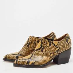 Pre Owned Chloe Yellow/Black Embossed Snakeskin Rylee Ankle Boots Size 38.5