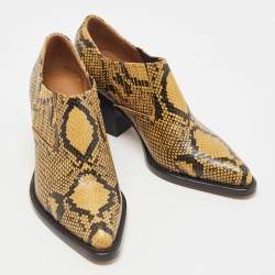 Pre Owned Chloe Yellow/Black Embossed Snakeskin Rylee Ankle Boots Size 38.5