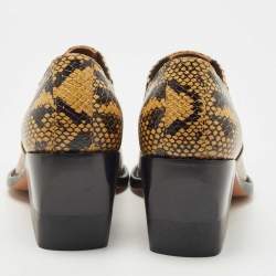 Pre Owned Chloe Yellow/Black Embossed Snakeskin Rylee Ankle Boots Size 38.5