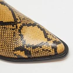 Pre Owned Chloe Yellow/Black Embossed Snakeskin Rylee Ankle Boots Size 38.5