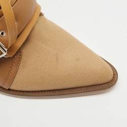 مملوكة مسبقًا Chloe Brown Leather and Canvas Rylee Cut Out Buckle Detail Ankle Boots Size 38.5