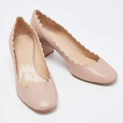 Pre Owned Chloe Dusty Pink Leather Scalloped Block Heel Pumps Size 40