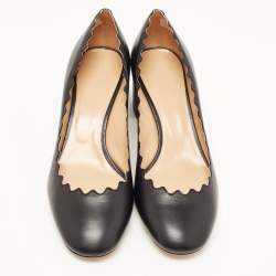 Pre Owned Chloe Black Leather Scalloped Block Heel Pumps Size 40