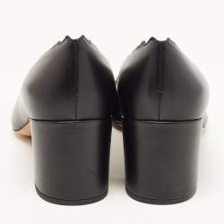 Pre Owned Chloe Black Leather Scalloped Block Heel Pumps Size 40