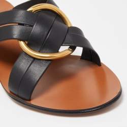 Chloé Black Leather  Rony Slides Block Heel Sandals Size 38