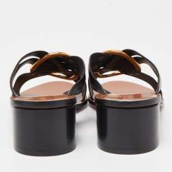 Chloé Black Leather  Rony Slides Block Heel Sandals Size 38