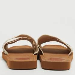 Chloé  White Logo Canvas Woody Flat Slides Size 38