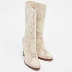 Pre Owned Chloé Two Tone Python Leather Adelie Mid Calf Boots Size 41.5