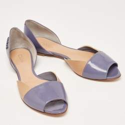 Pre Owned Chloé Blue/Brown Leather Open Toe D'orsay Flats Size 38