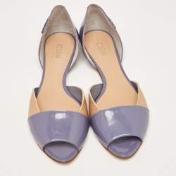 Pre Owned Chloé Blue/Brown Leather Open Toe D'orsay Flats Size 38