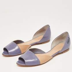 Pre Owned Chloé Blue/Brown Leather Open Toe D'orsay Flats Size 38