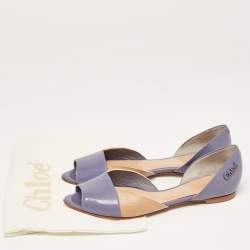 Pre Owned Chloé Blue/Brown Leather Open Toe D'orsay Flats Size 38