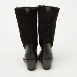 Pre Owned Chloe Black Leather, Suede and Fur Trim Mid Calf Boots Size 39