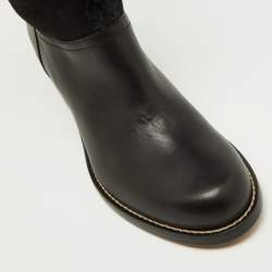 Pre Owned Chloe Black Leather, Suede and Fur Trim Mid Calf Boots Size 39