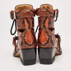 Chloe Brown Python Embossed Leather Rylee Ankle Boots Size 34.5
