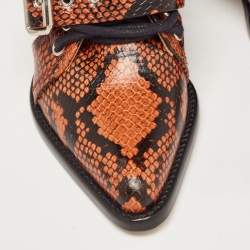 Chloe Brown Python Embossed Leather Rylee Ankle Boots Size 34.5