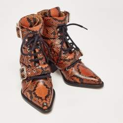 Chloe Brown Python Embossed Leather Rylee Ankle Boots Size 34.5