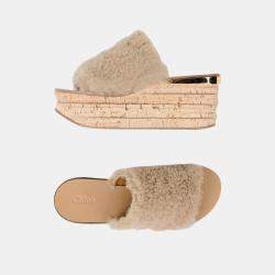 Pre Owned Chloe Shearling Wedge Slide Sandals 38