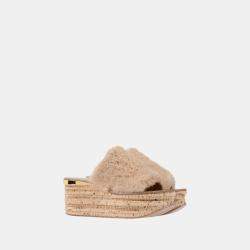 Pre Owned Chloe Shearling Wedge Slide Sandals 38