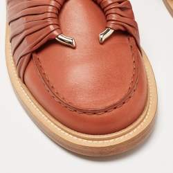 Pre Owned Chloe Brown Leather C Logo Loafers Size 37