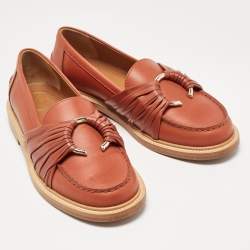 Pre Owned Chloe Brown Leather C Logo Loafers Size 37