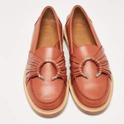 Pre Owned Chloe Brown Leather C Logo Loafers Size 37