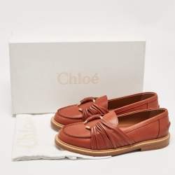 Pre Owned Chloe Brown Leather C Logo Loafers Size 37