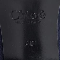 مملوكة مسبقًا Chloe Blue Knit Fabric Tracey Mid Calf Boots Size 40