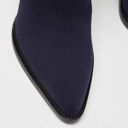 مملوكة مسبقًا Chloe Blue Knit Fabric Tracey Mid Calf Boots Size 40