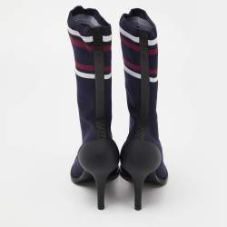 مملوكة مسبقًا Chloe Blue Knit Fabric Tracey Mid Calf Boots Size 40