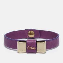 Chloe Bow Leather Gold Tone Bracelet