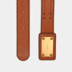 Pre Owned Chloe Tan Leather Buckle Belt 80CM