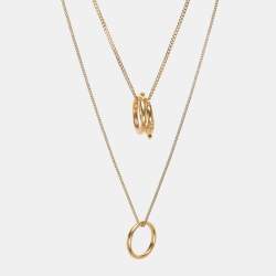 Pre Owned Chloé Gold Tone Metal Double Strand Ring Necklace
