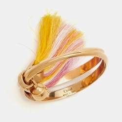 Chloé Janis Pink Yellow Fringe Charm Gold Tone Bangle Bracelet S/M
