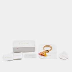 Chloé Janis Pink Yellow Fringe Charm Gold Tone Bangle Bracelet S/M