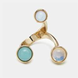 Pre Owned Chloé  Zodiac Moonstone Amazonite Gold Tone Ring Size 55