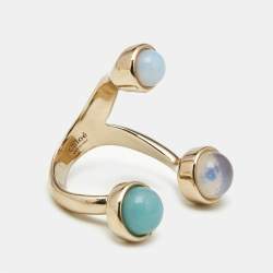 Pre Owned Chloé  Zodiac Moonstone Amazonite Gold Tone Ring Size 55