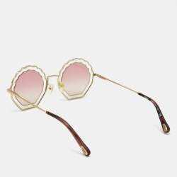 Pre Owned Chloe Pink Gradient CE147S Scalloped Round Sunglasses