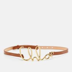 Pre Owned Chloé Logo S Waist Belt Brown Leather