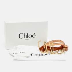 Pre Owned Chloé Logo S Waist Belt Brown Leather