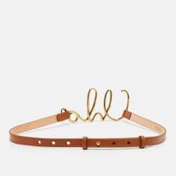 Pre Owned Chloé Logo S Waist Belt Brown Leather